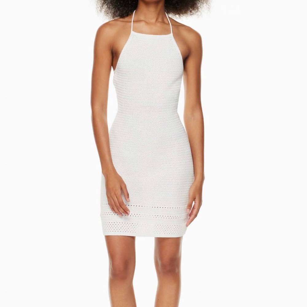 Aritzia Wilfred Sunset Halter Crochet Mini Dress. Ivory. XS